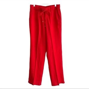 Ellen Tracy Womens Red Linen Pants | Pull-On Trouser Pockets | Size Small
